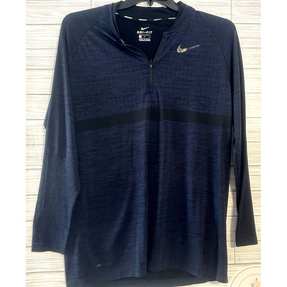 Navy Nike Dri-Fit Zip Golf Long Sleeve Pullover Size Large Light Weight RN56323 - Picture 2 of 8